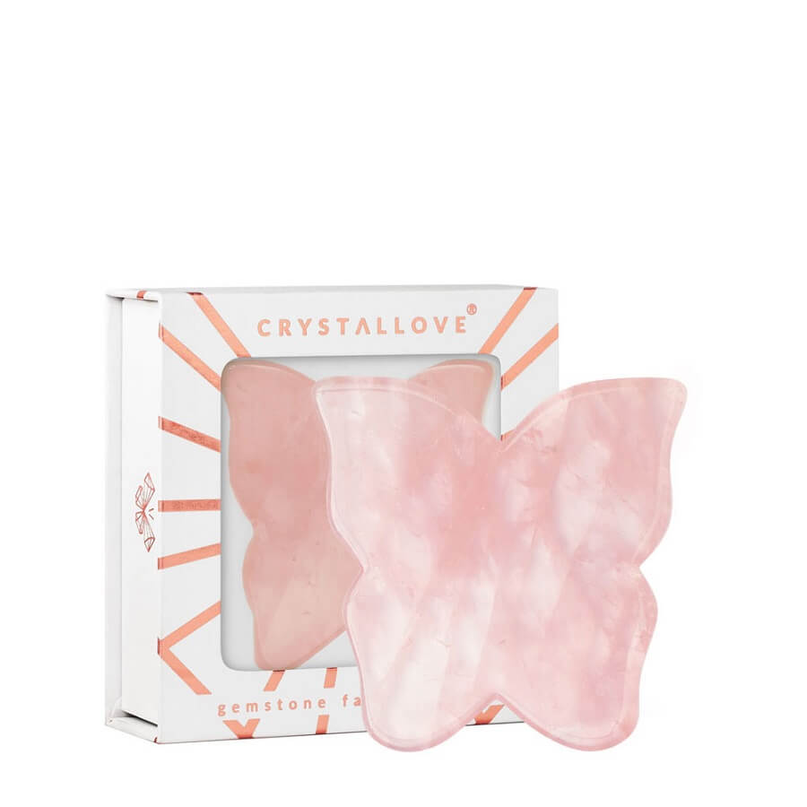Crystallove Masažeri Za Lice Butterfly Rose Quartz Gua Sha Masažer 1 kom,